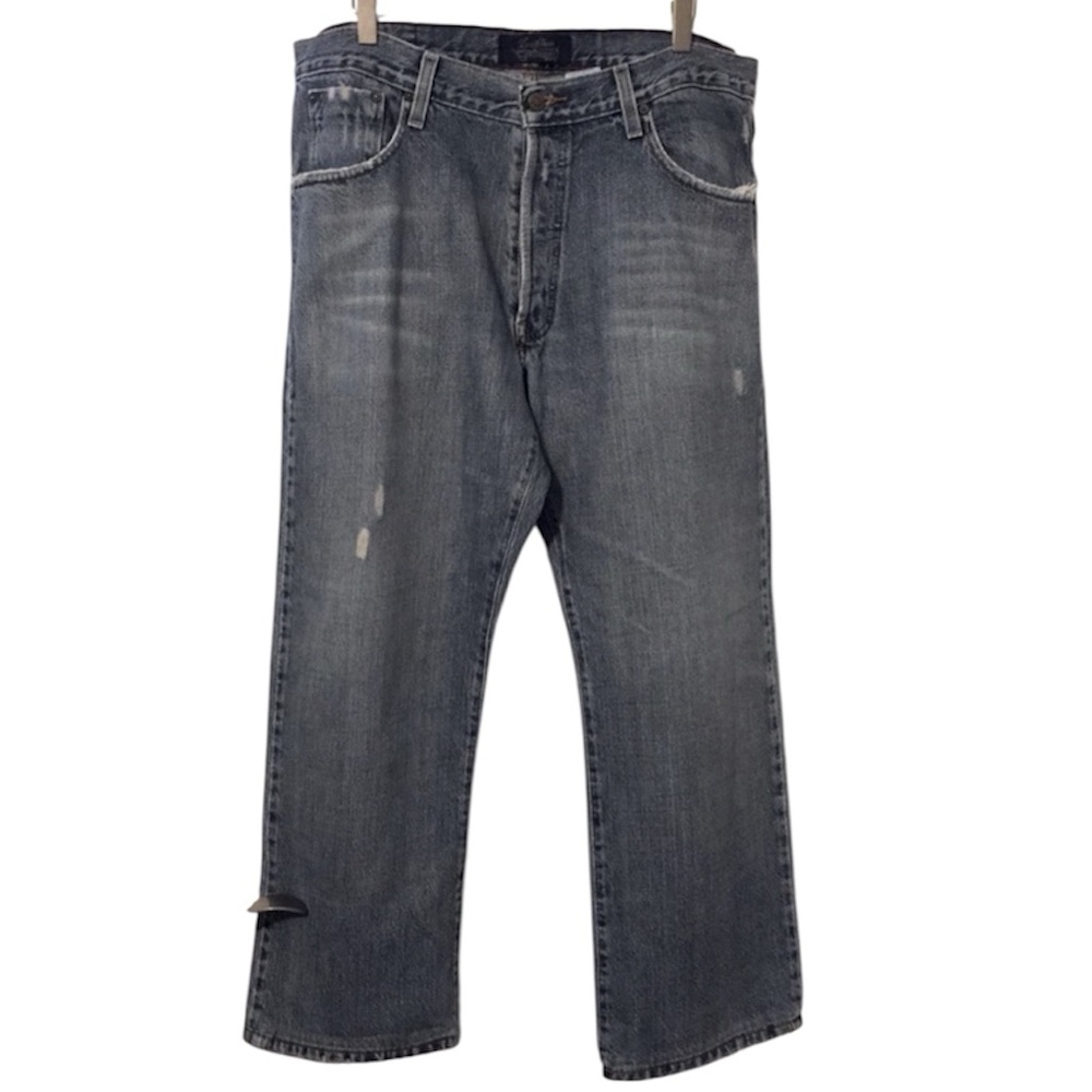 Levis Strauss Signature Low Straight Button Fly Distressed Blue Jeans 34